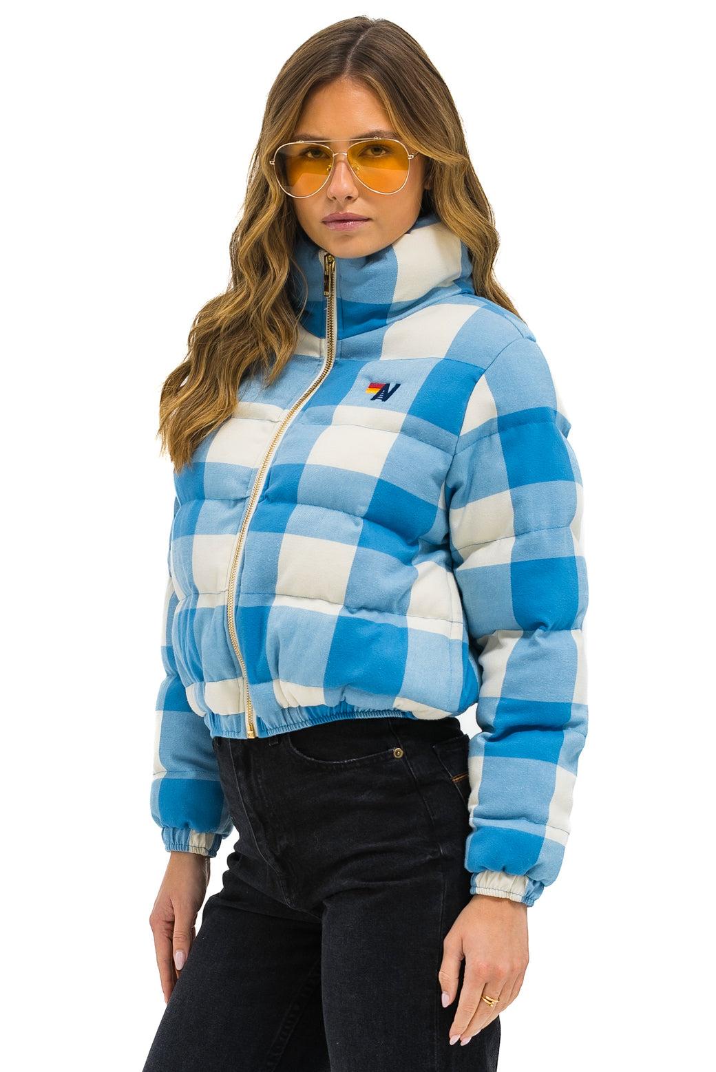 APRES PLAID PUFFER JACKET - SKY PLAID Female Product Image
