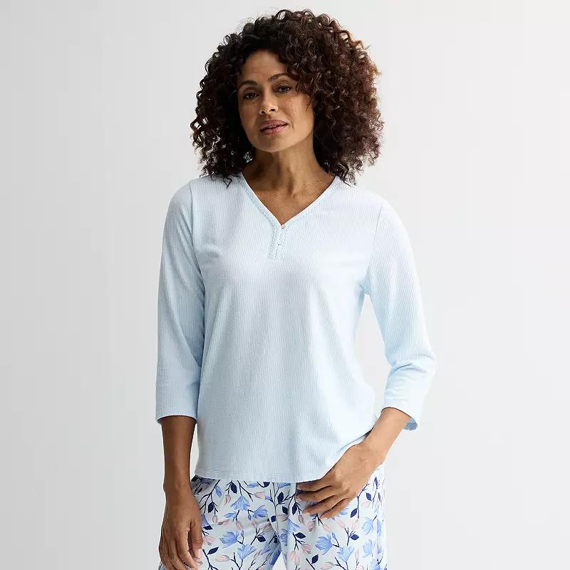 Women's Croft & Barrow Cozy Luxe Rib Sleep Top, Size: XL, White Blue Product Image