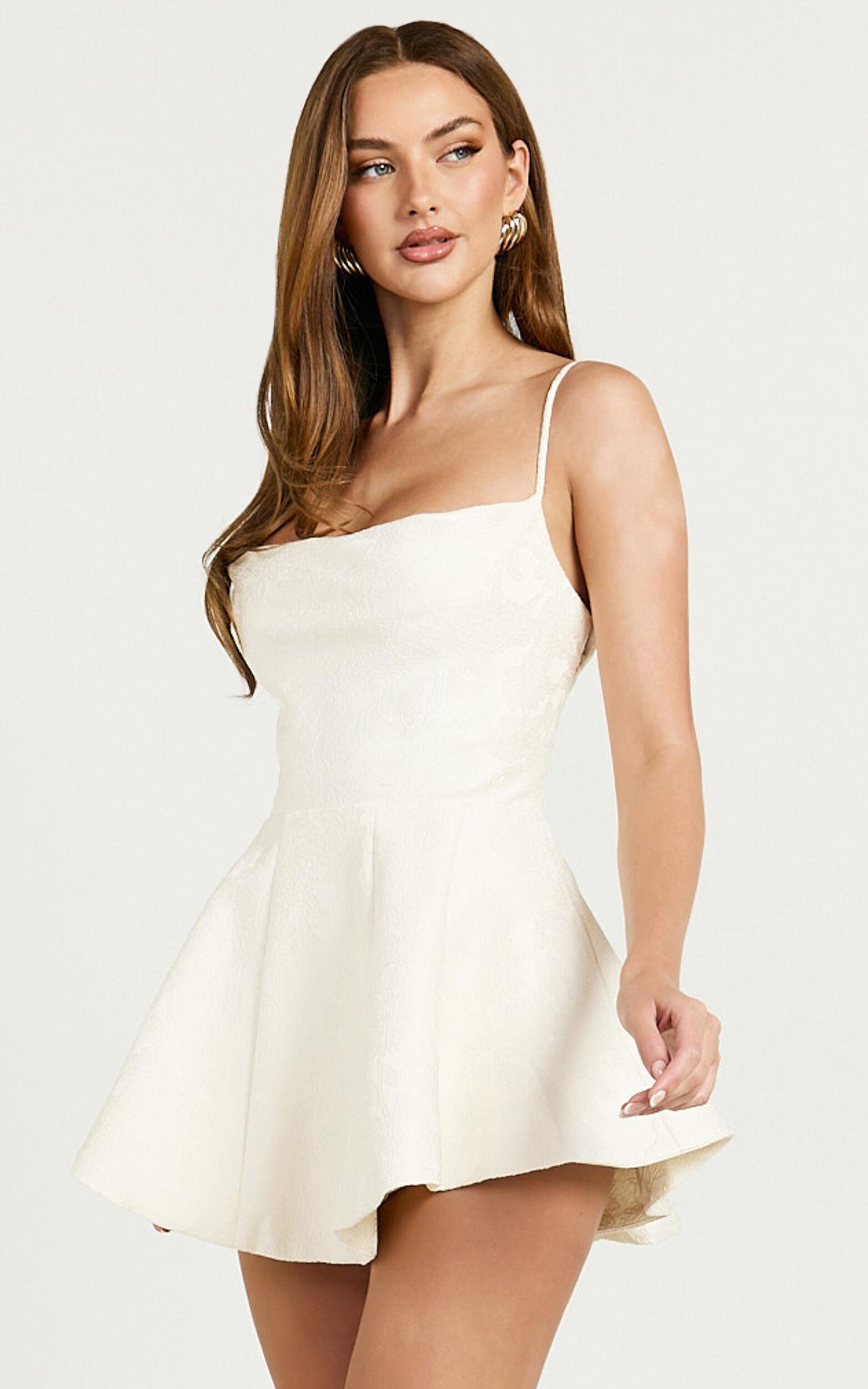 Giselle Playsuit - Cowl Neck Flare Skirt Playsuit in Cream Product Image