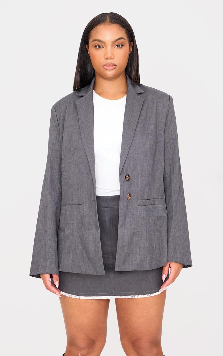 Plus Grey Oversized Structured Blazer Product Image