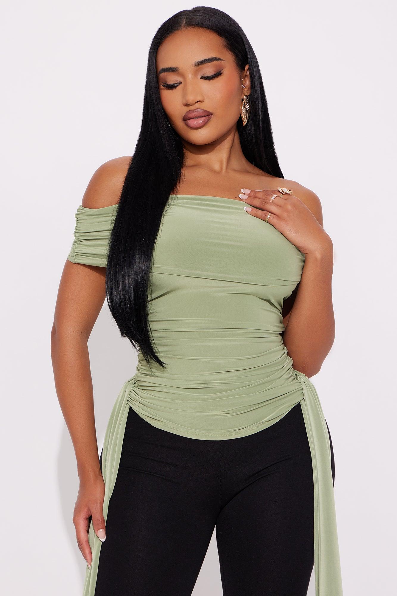 Odyss Ruched Off Shoulder Top - Sage Female Product Image