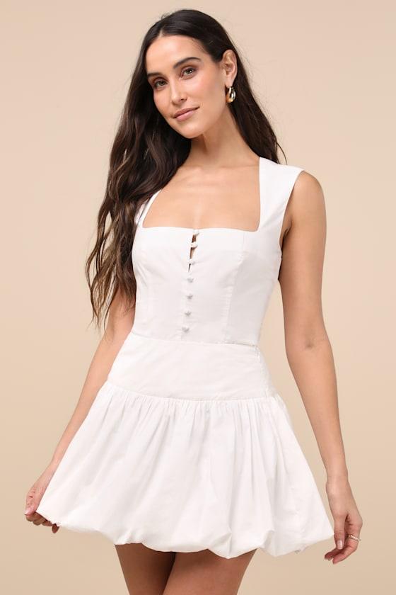 Evynne White Poplin Bubble-Hem Mini Skirt Product Image