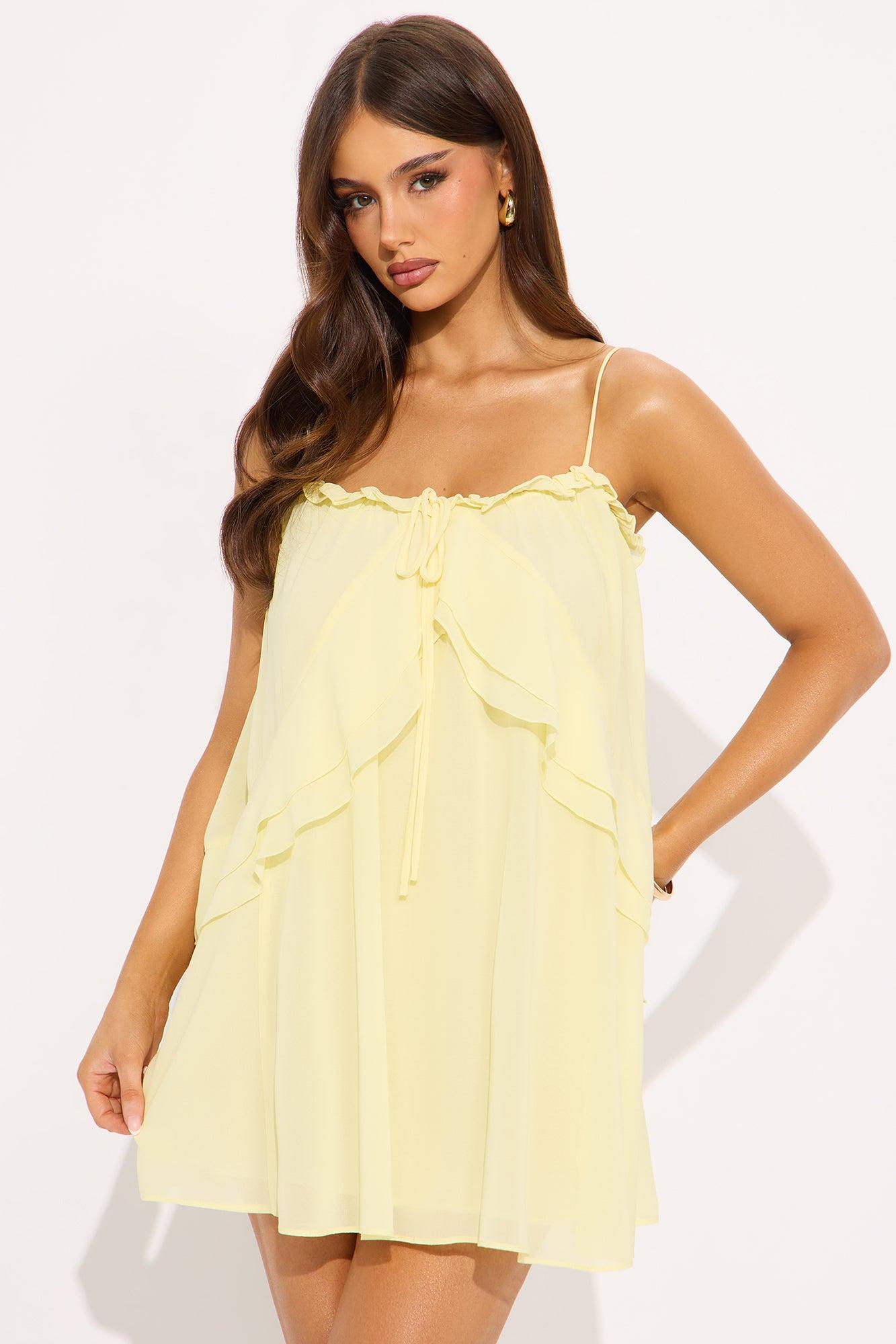 Hana Ruffle Chiffon Mini Dress - Yellow Female Product Image