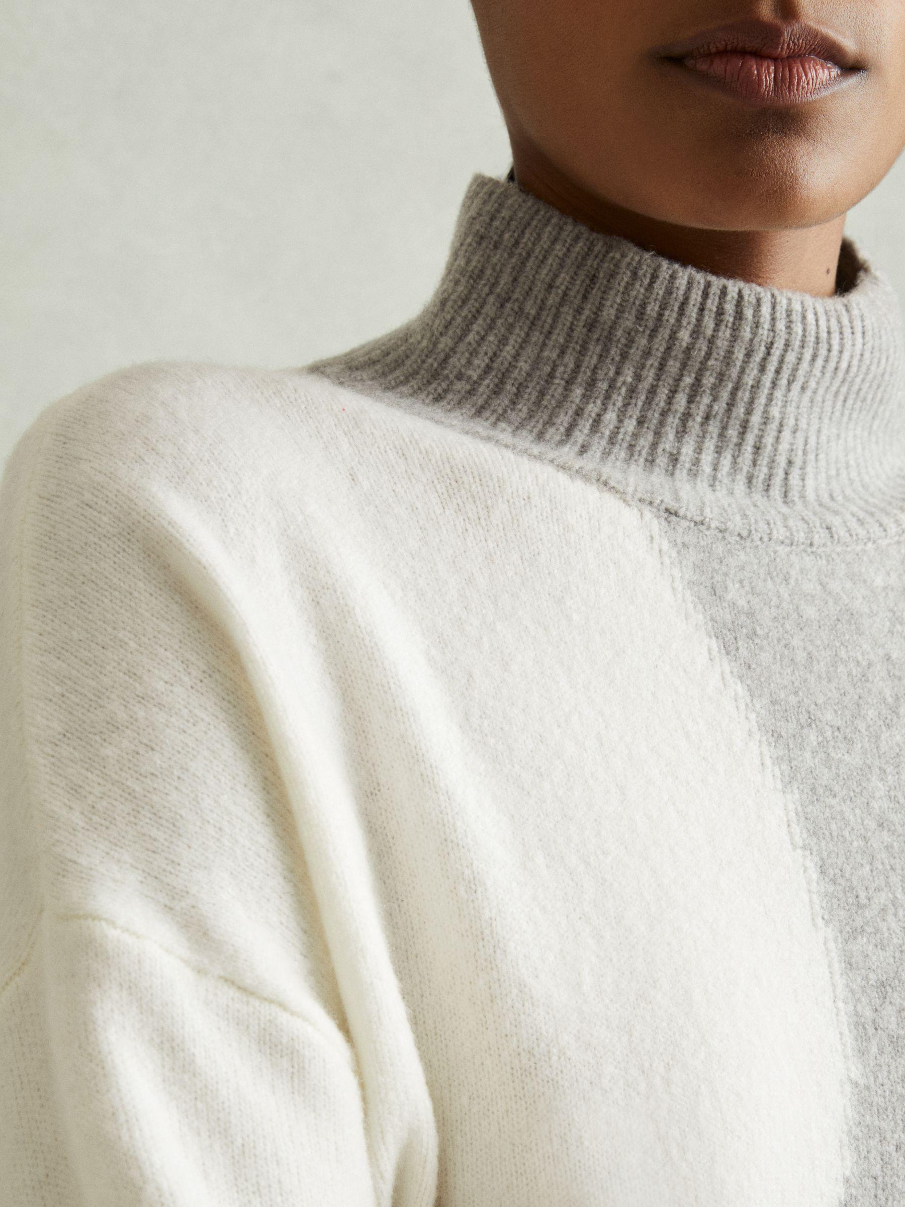 Colourblock Roll Neck Jumper in Ivory/Grey Product Image