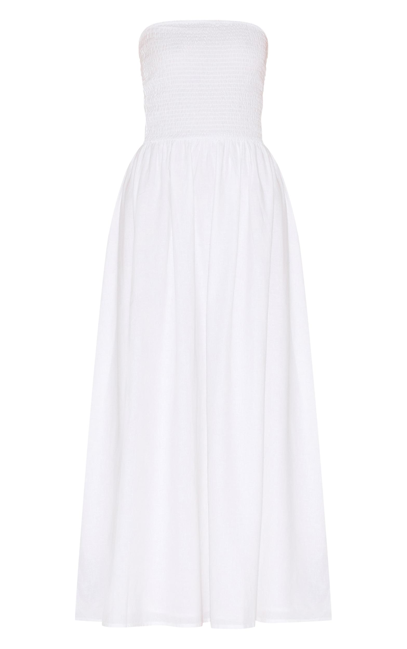  White Bandeau Shirred Detail Maxi Dress Product Image