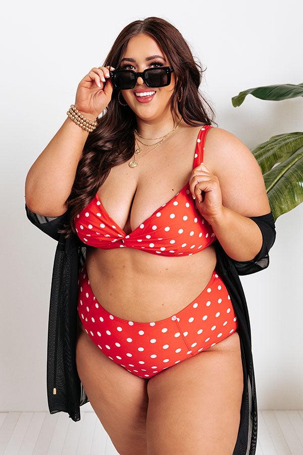 Tanning In Tulum Polka Dot Bikini Top in Red Product Image