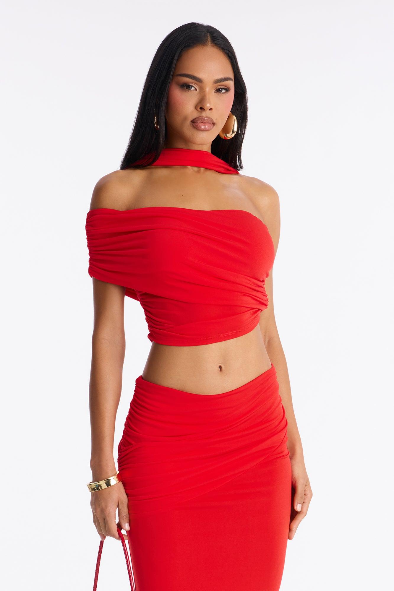 Touch Me Not Jersey Skirt Set - Red Female Product Image