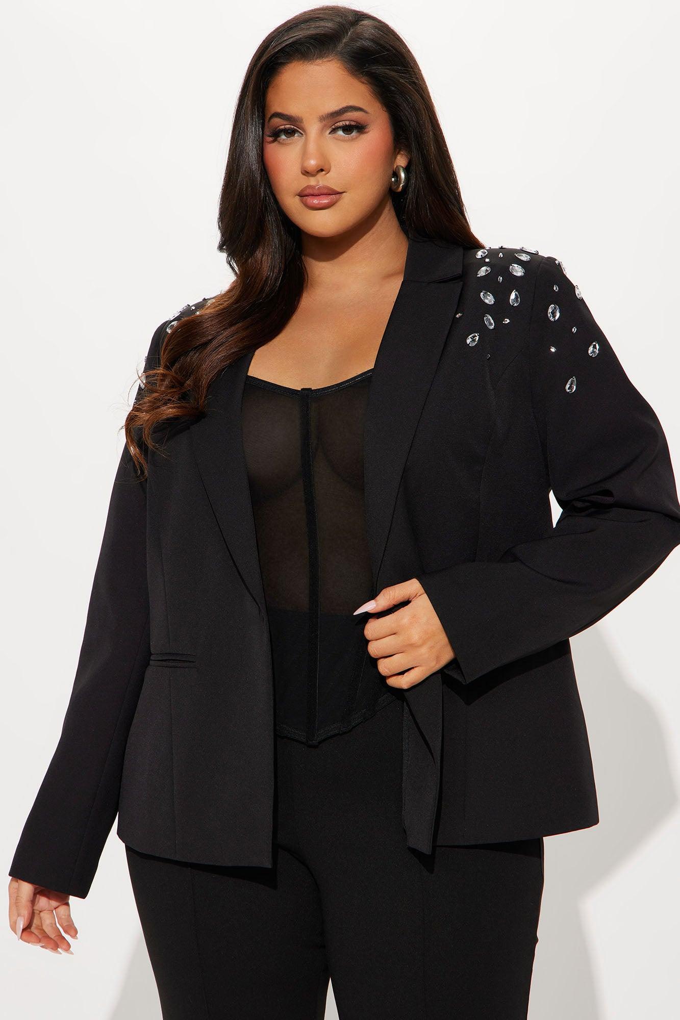 Save Your Tears Rhinestone Blazer - Black Product Image