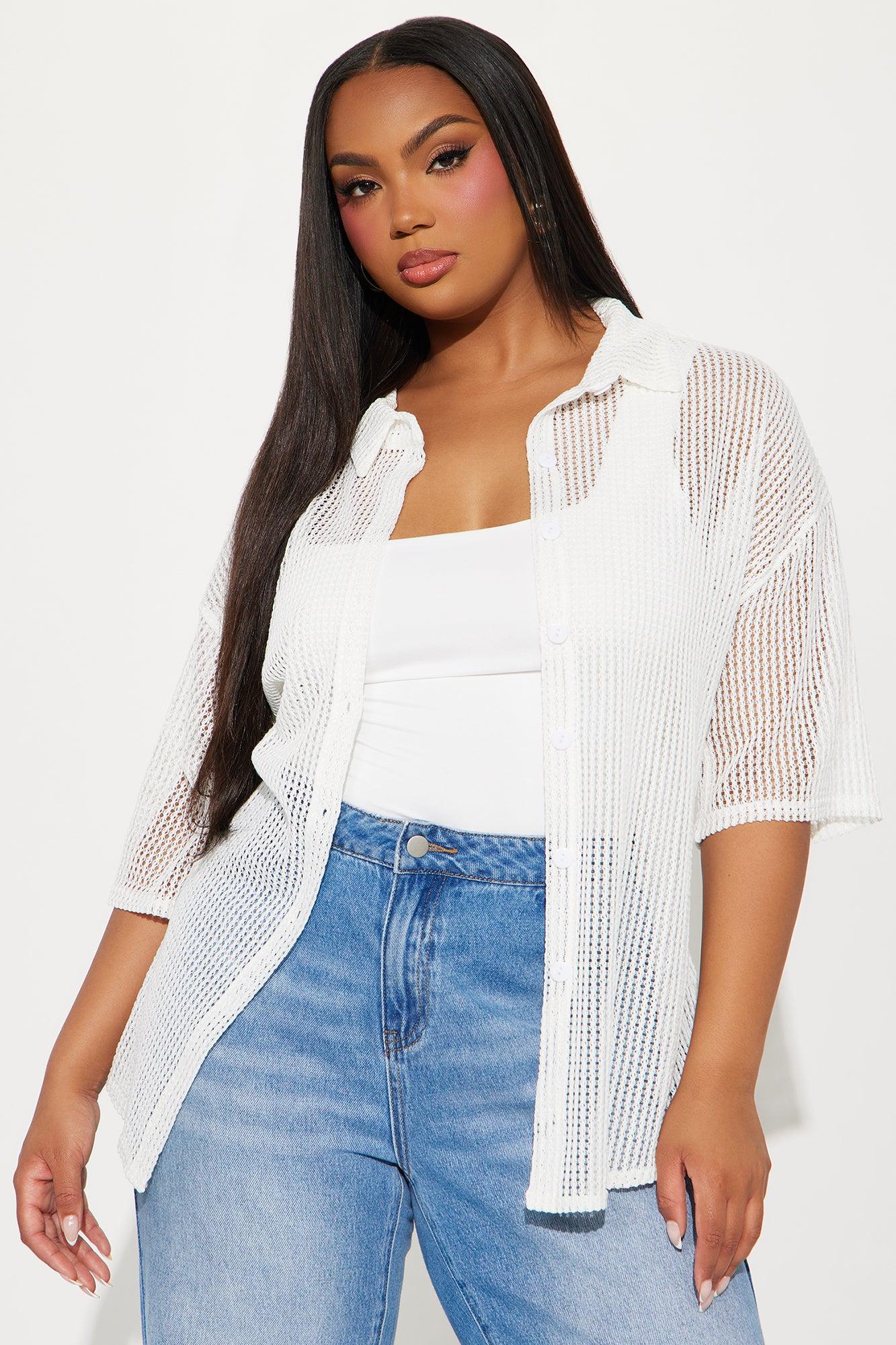 Bring The Sunshine Crochet Shirt - White Product Image