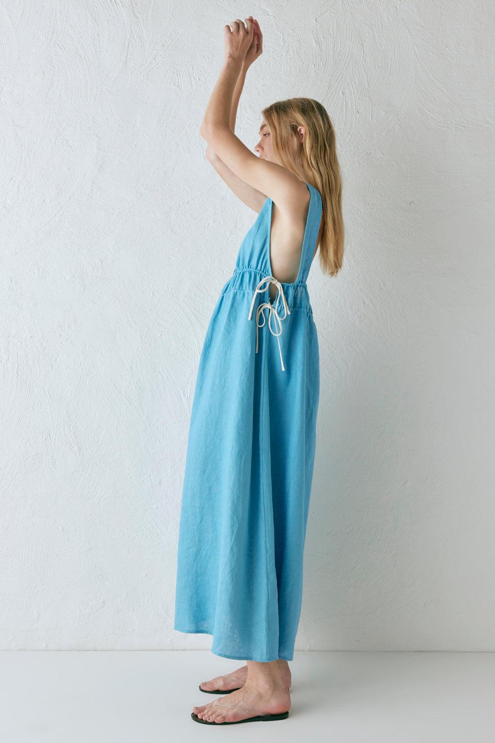 Paros Palms Linen Midi Dress Sea Product Image