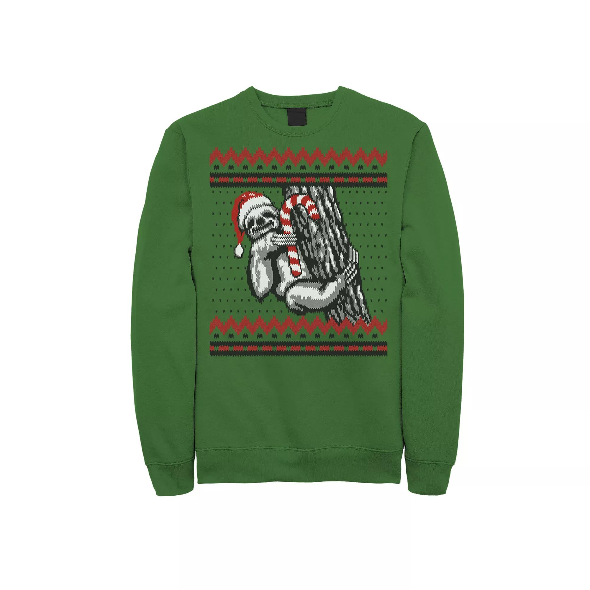 Men's Sloth Candy Cane Ugly Christmas Fleece Crewneck Sweatshirt, Size: XL, Kelly Product Image