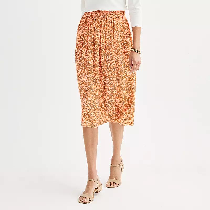 Petite Croft & Barrow Tiered Polished-Front Pull-On Skirt, Women's, Size: XXL Petite, Orange Leaf Texture Product Image