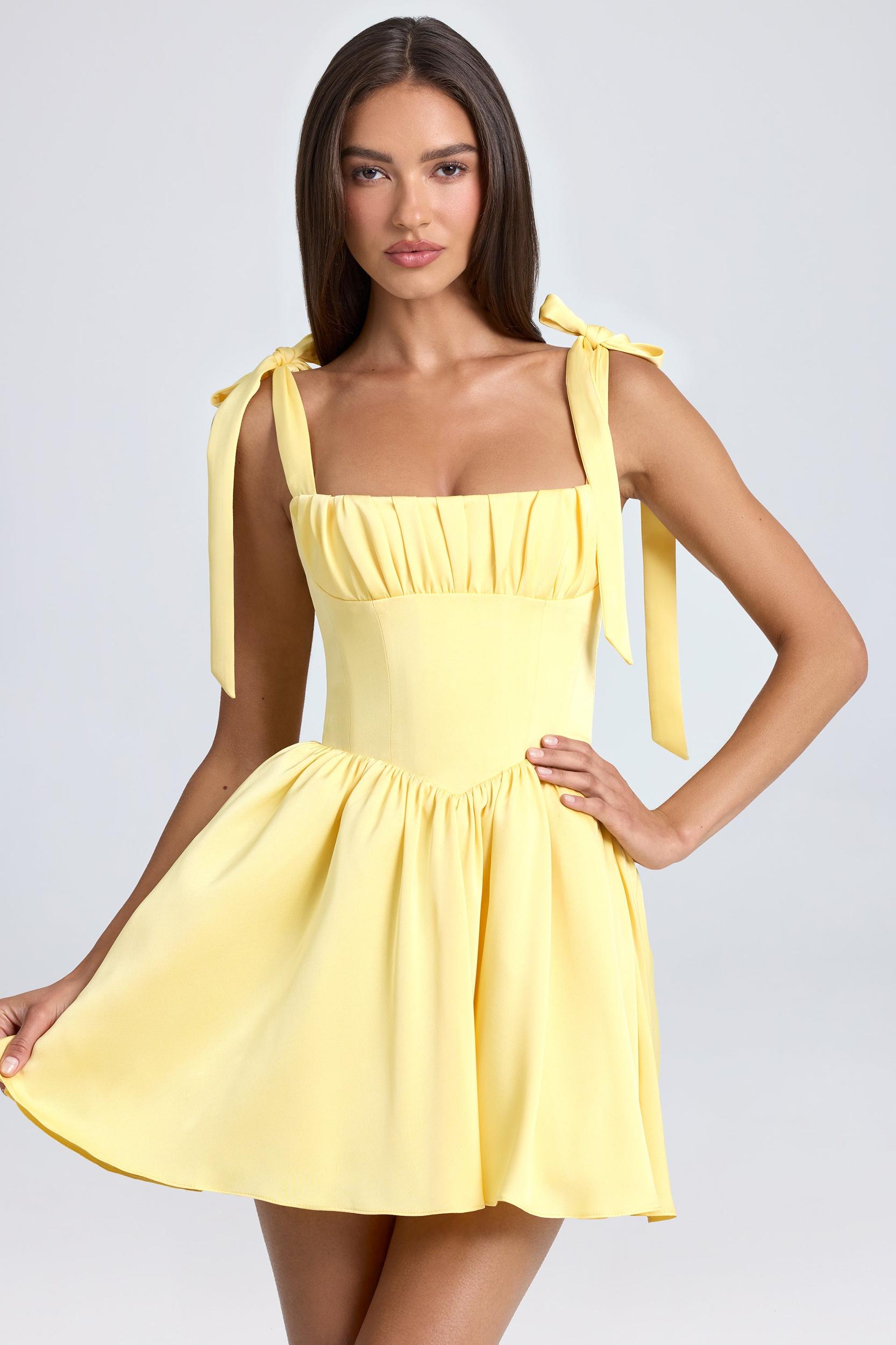 Draped Corset Mini Dress in Lemon Sherbet Product Image