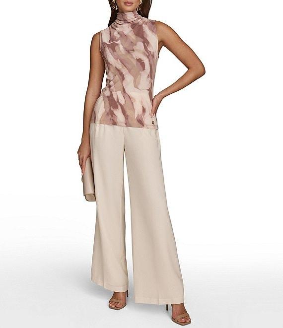 Donna Karan Printed Draped Mock Neck Straight Hem Sleeveless Top Product Image