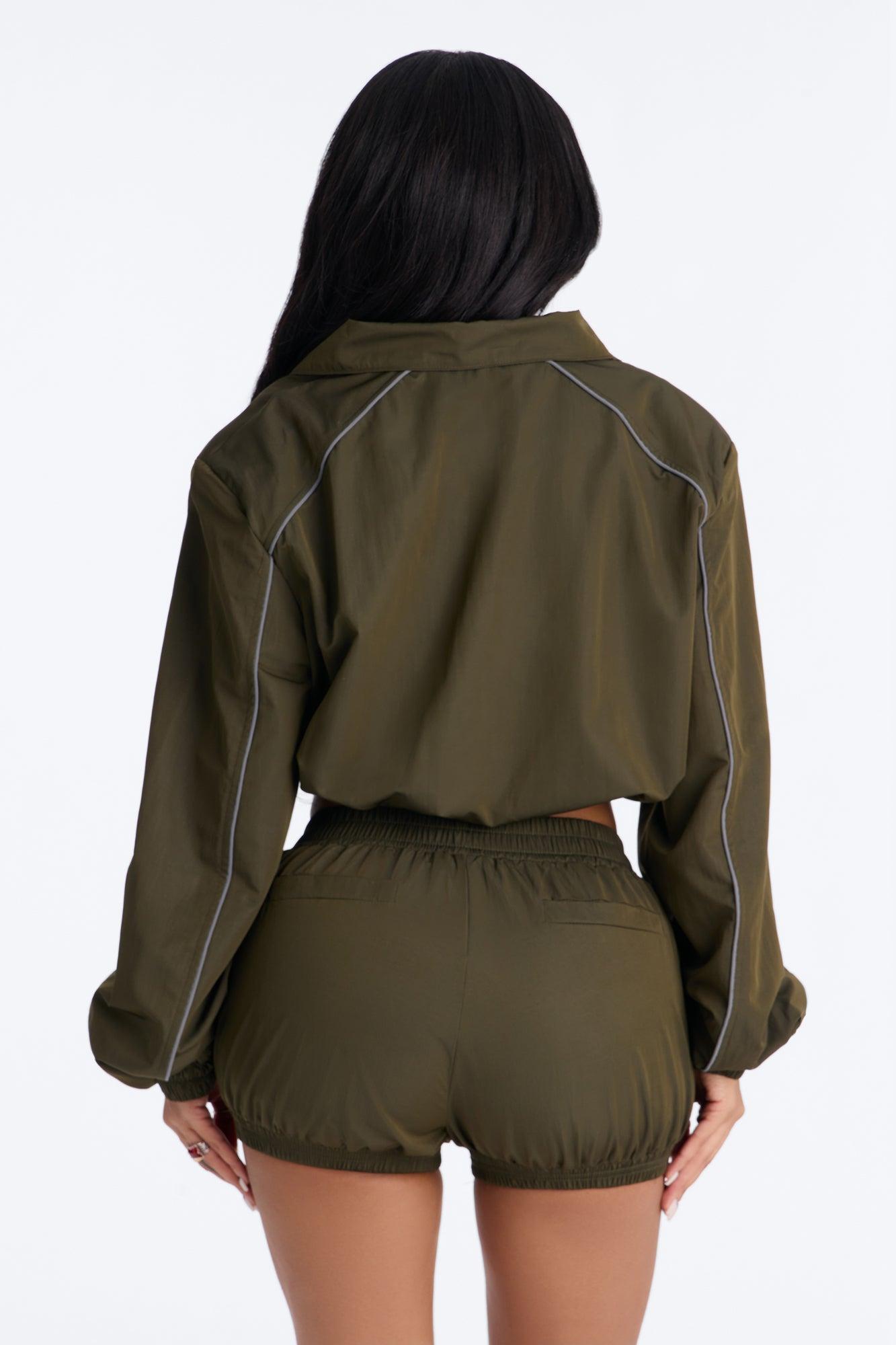 Make A Move Windbreaker Cropped Funnel Neck Jacket - Olive Female Product Image