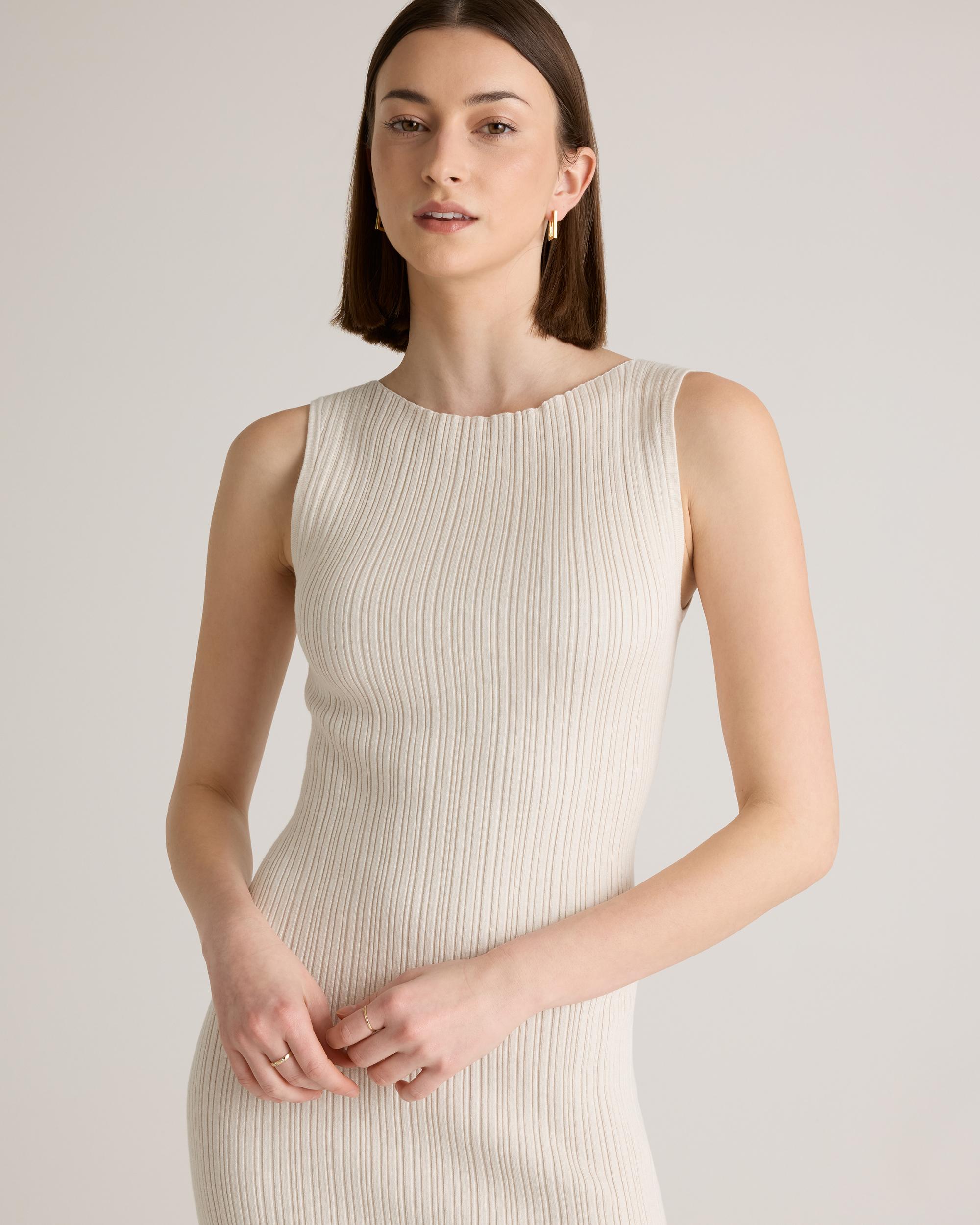 Quince | Women's Cotton Cashmere Ribbed Sleeveless Midi Dress Product Image