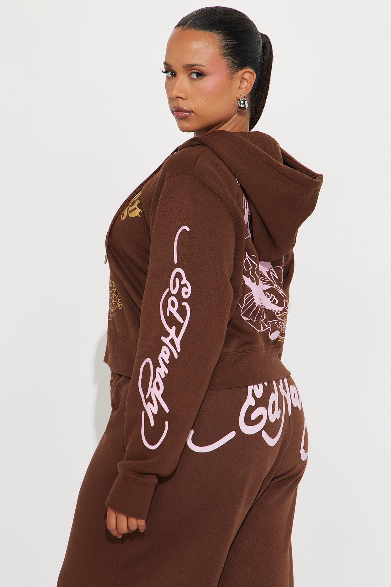 Ed Hardy Tiger Peak Zip Up Hoodie - Brown Female Product Image