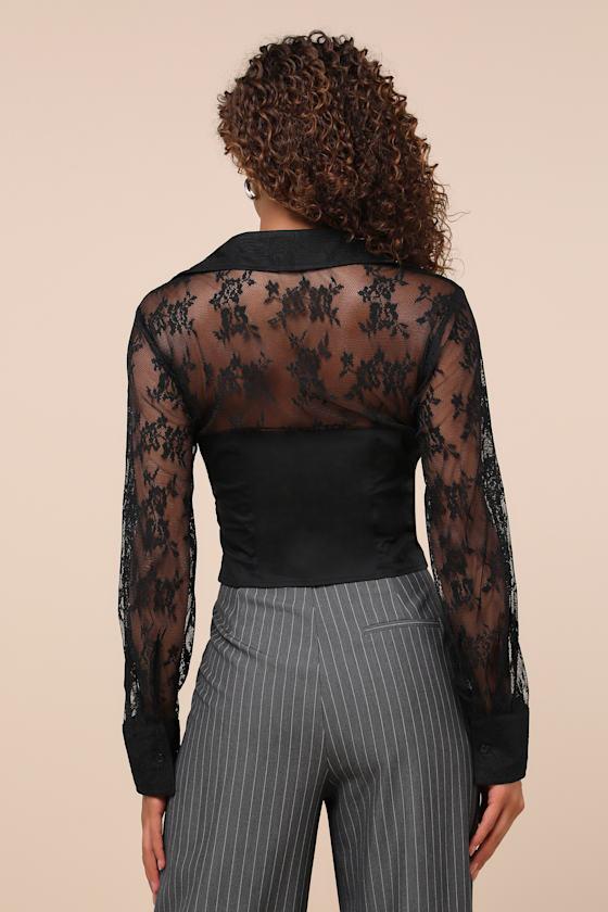 Major Affection Black Lace Collared Cropped Bustier Top Product Image