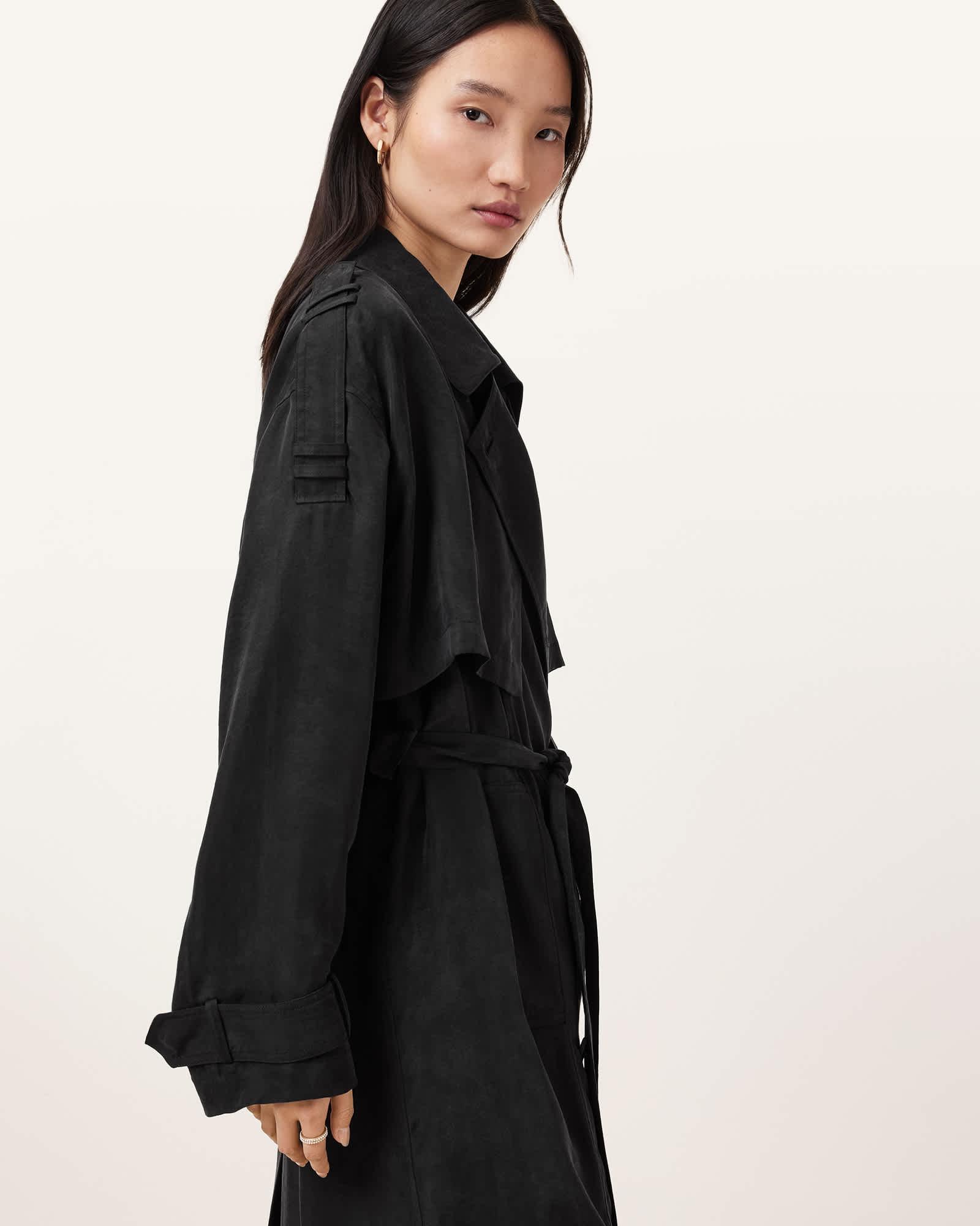 Linnie Lightweight Trench Coat Black | ALLSAINTS US Product Image