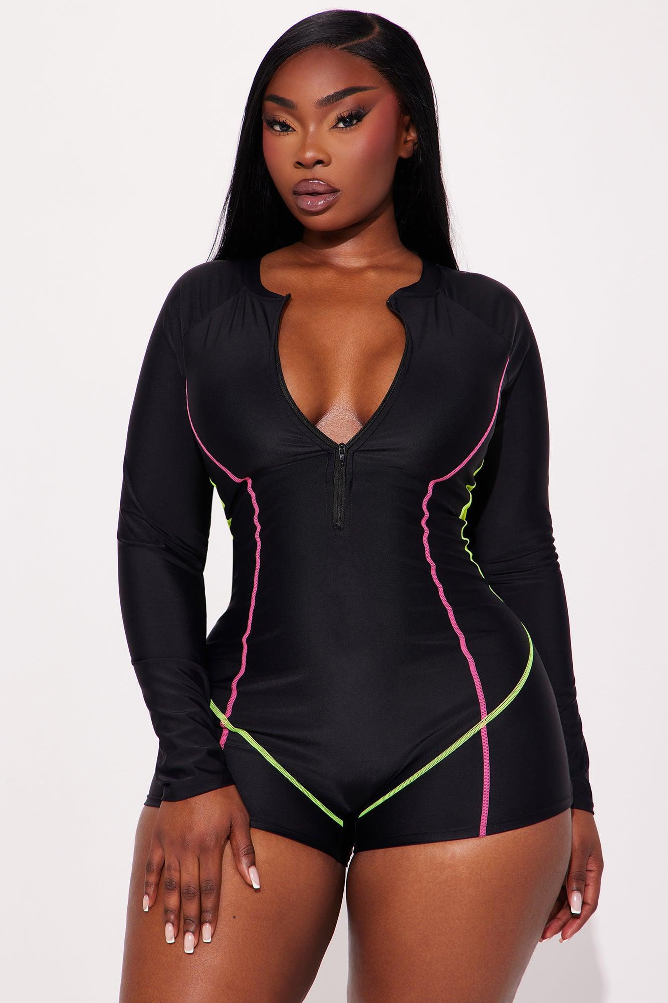 Lisa 1 Piece Rashguard Swimsuit - Black/combo Product Image