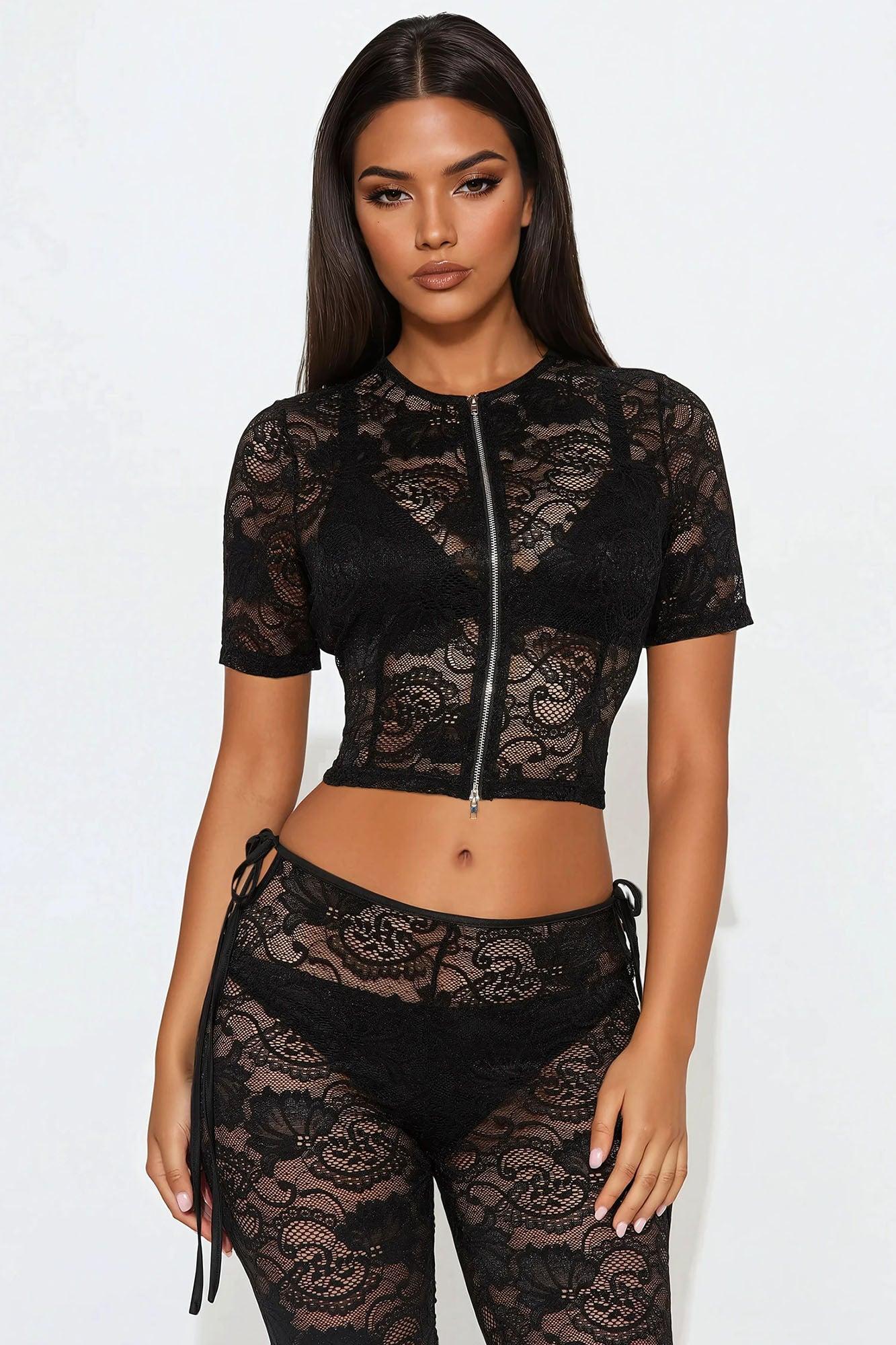Laced Intentions Short Sleeve Capri Set - Black Product Image