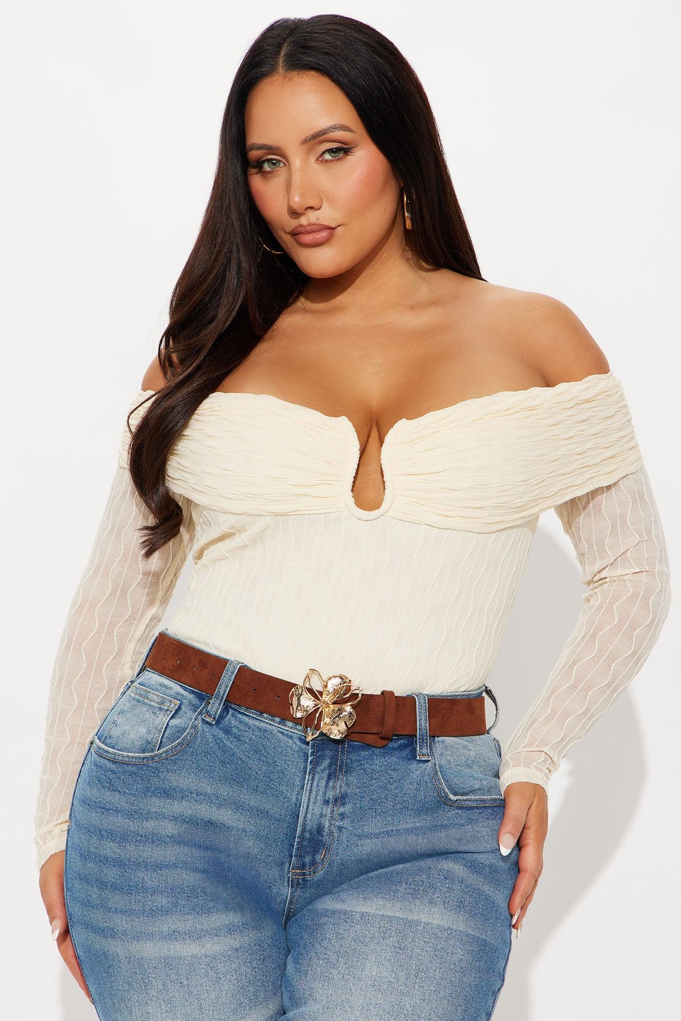 Olive Off Shoulder Bodysuit - Ivory Female Product Image