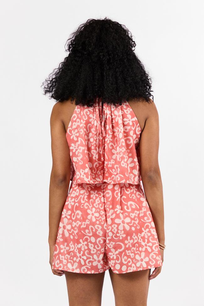 Spotlight Moment Coral Print Halter Neck Romper FINAL SALE Product Image