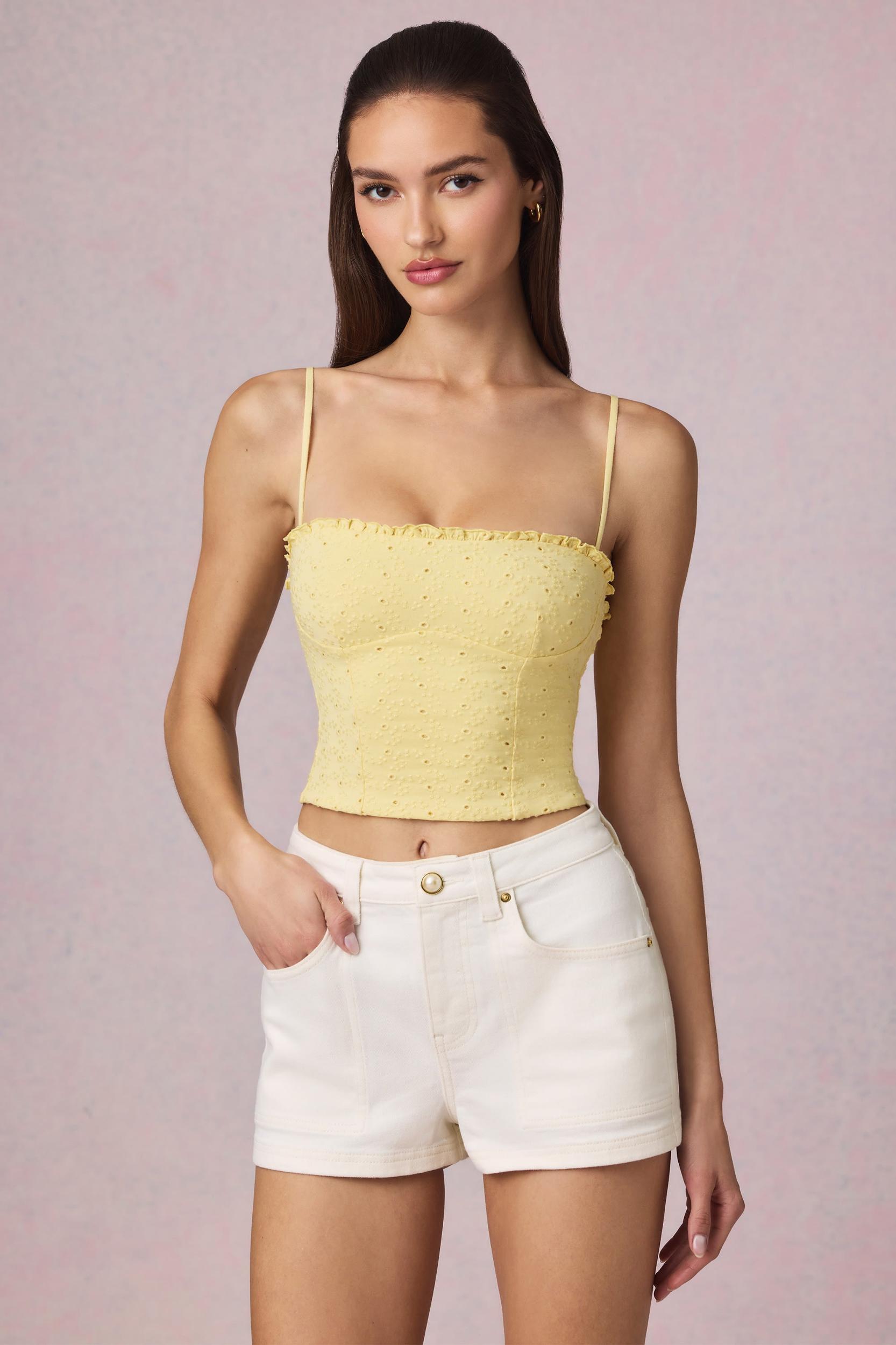Broderie Anglaise Camisole Top in Lemon Yellow Product Image
