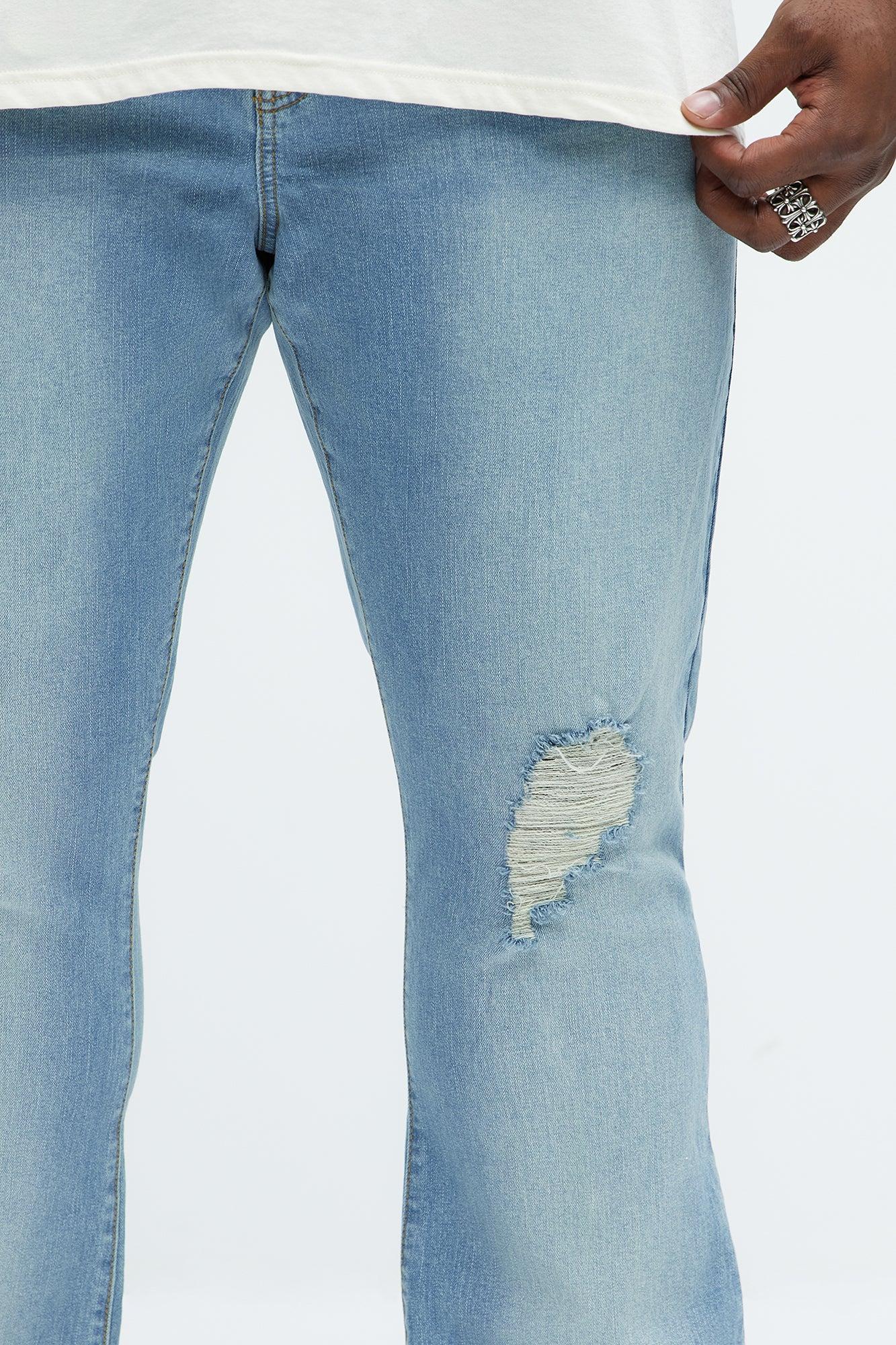 Take No L's Stacked Slim Flared Jeans - Medium Blue Wash Product Image