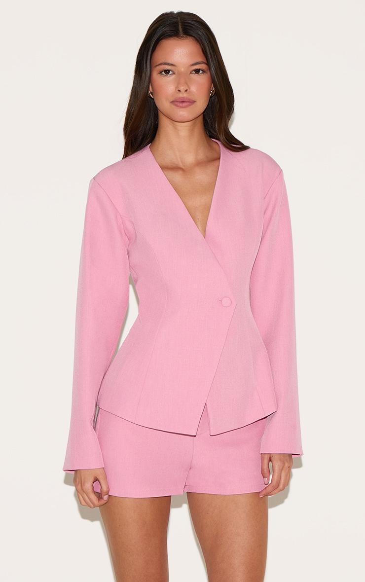 Candy Pink Tailored Mid Rise Shorts Product Image