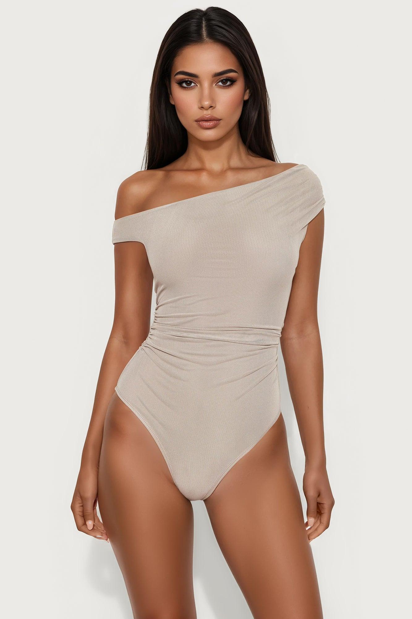 Vivienne Mesh Solid Bodysuit - Stone Female Product Image