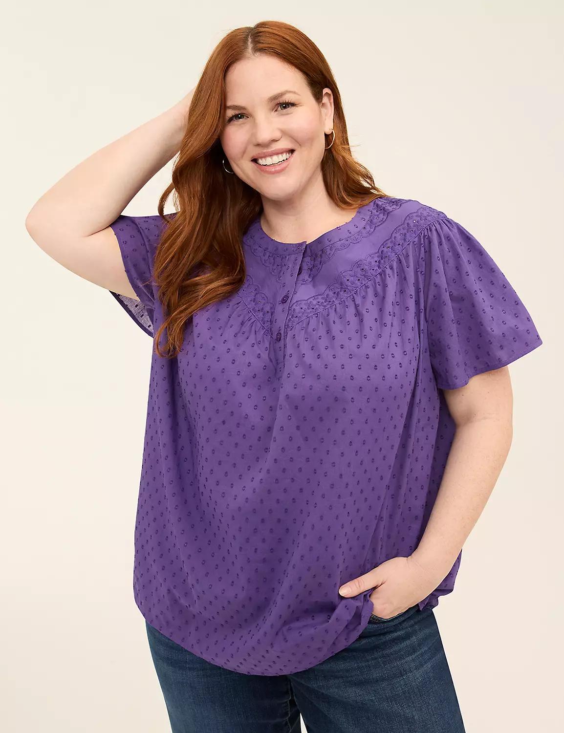 Relaxed Perfect Sleeve Lace-Trim Popover Blouse Product Image