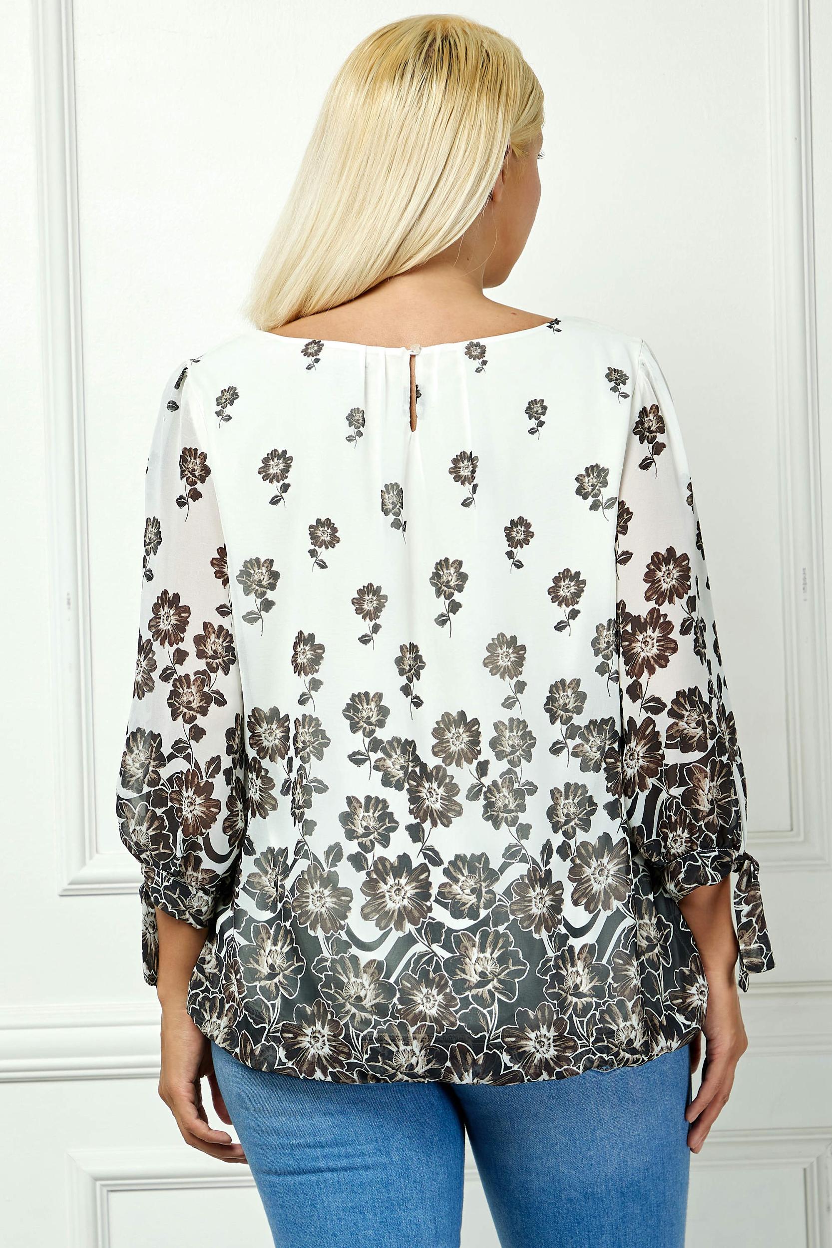 Bubble Hem 3/4 Tie Sleeve Blouse in Ivory - Plus Product Image