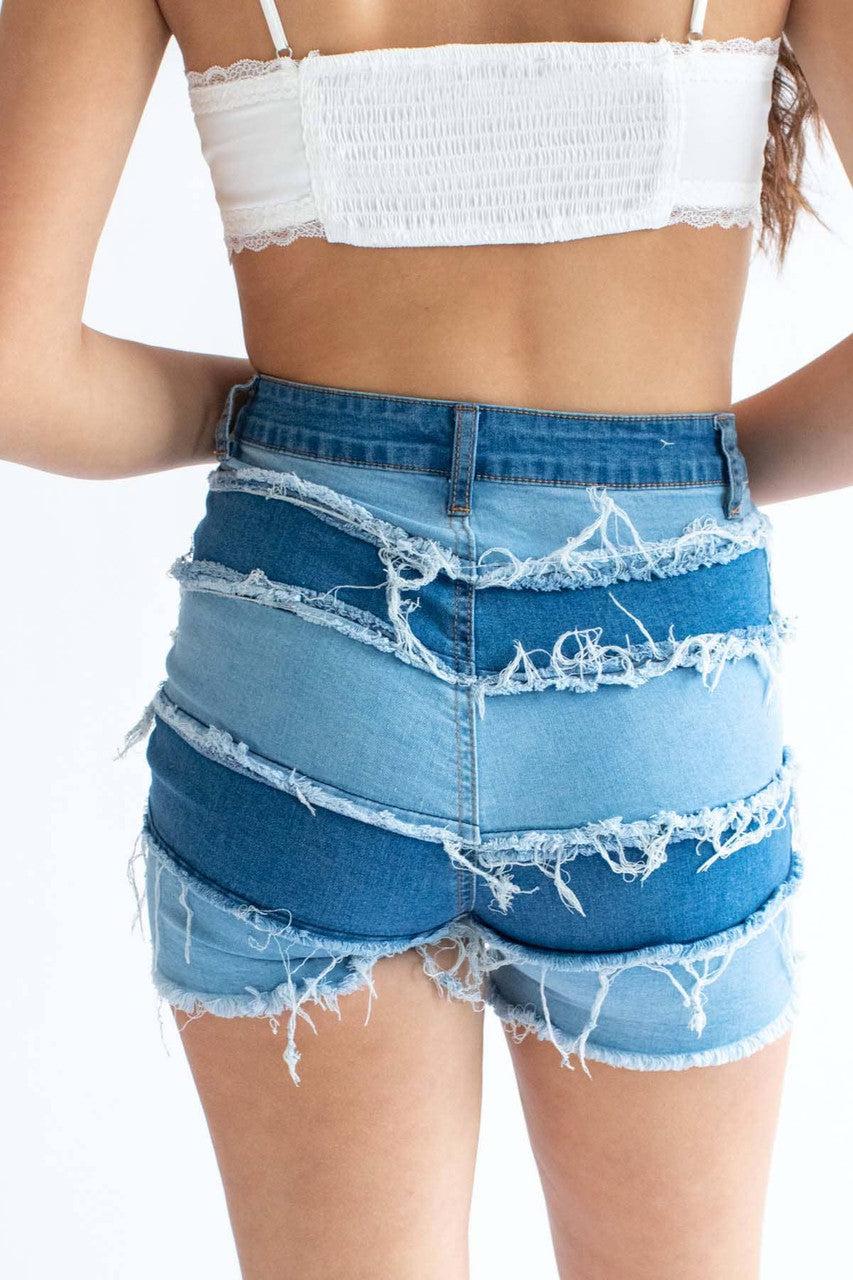 Patchwork Denim Shorts 1 Product Image