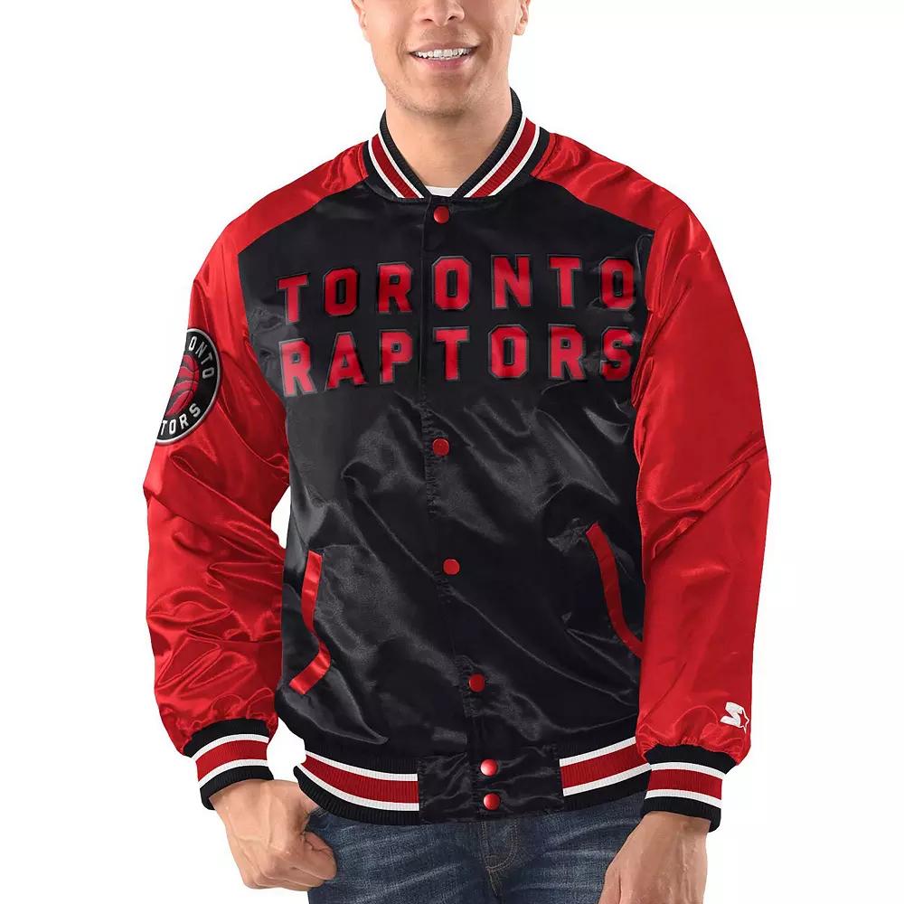 Men's Starter Black/Red Toronto Raptors Renegade Satin Full-Snap Varsity Jacket, Size: Small, Rpt Black Product Image