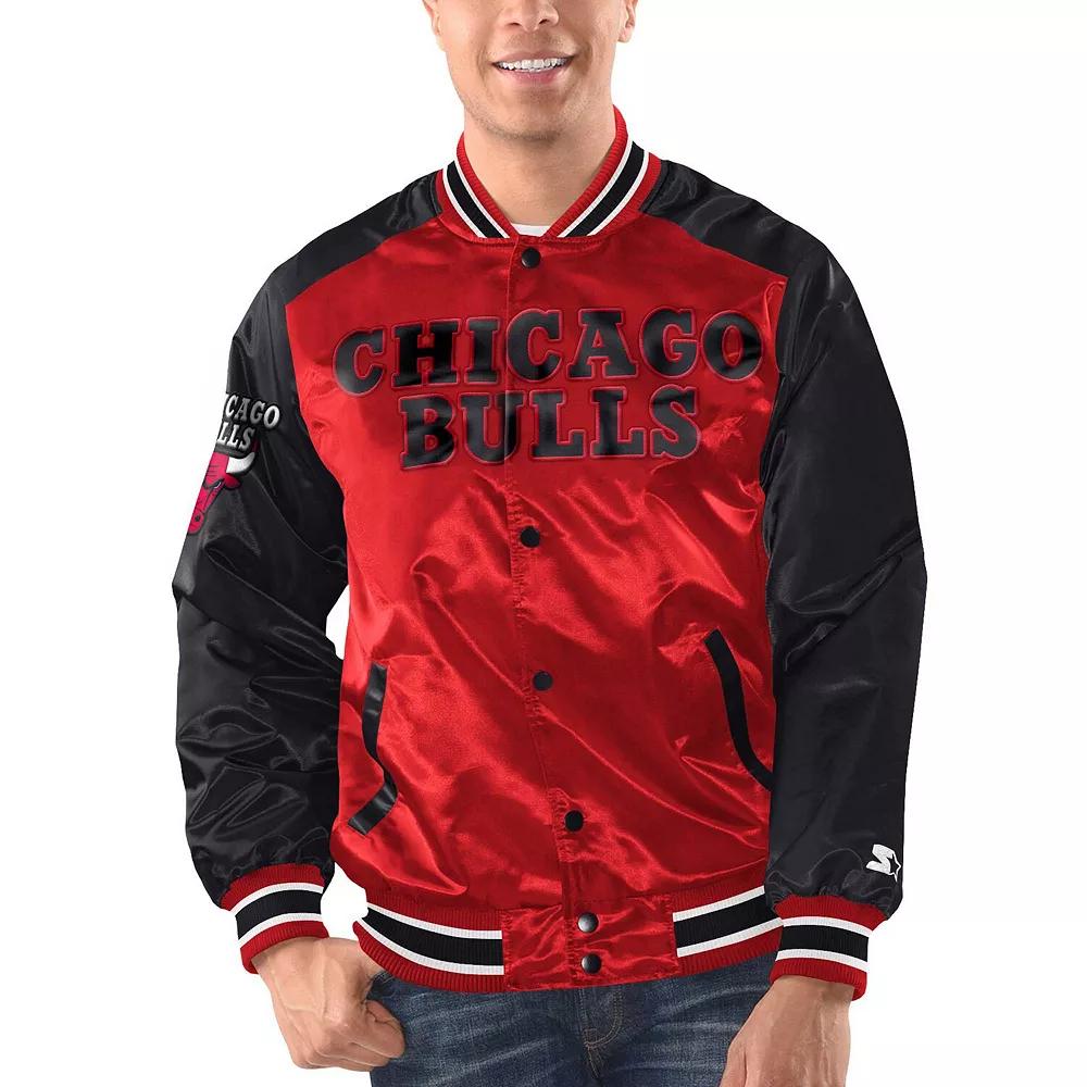 Men's Starter Red/Black Chicago Bulls Renegade Satin Full-Snap Varsity Jacket, Size: XL Product Image