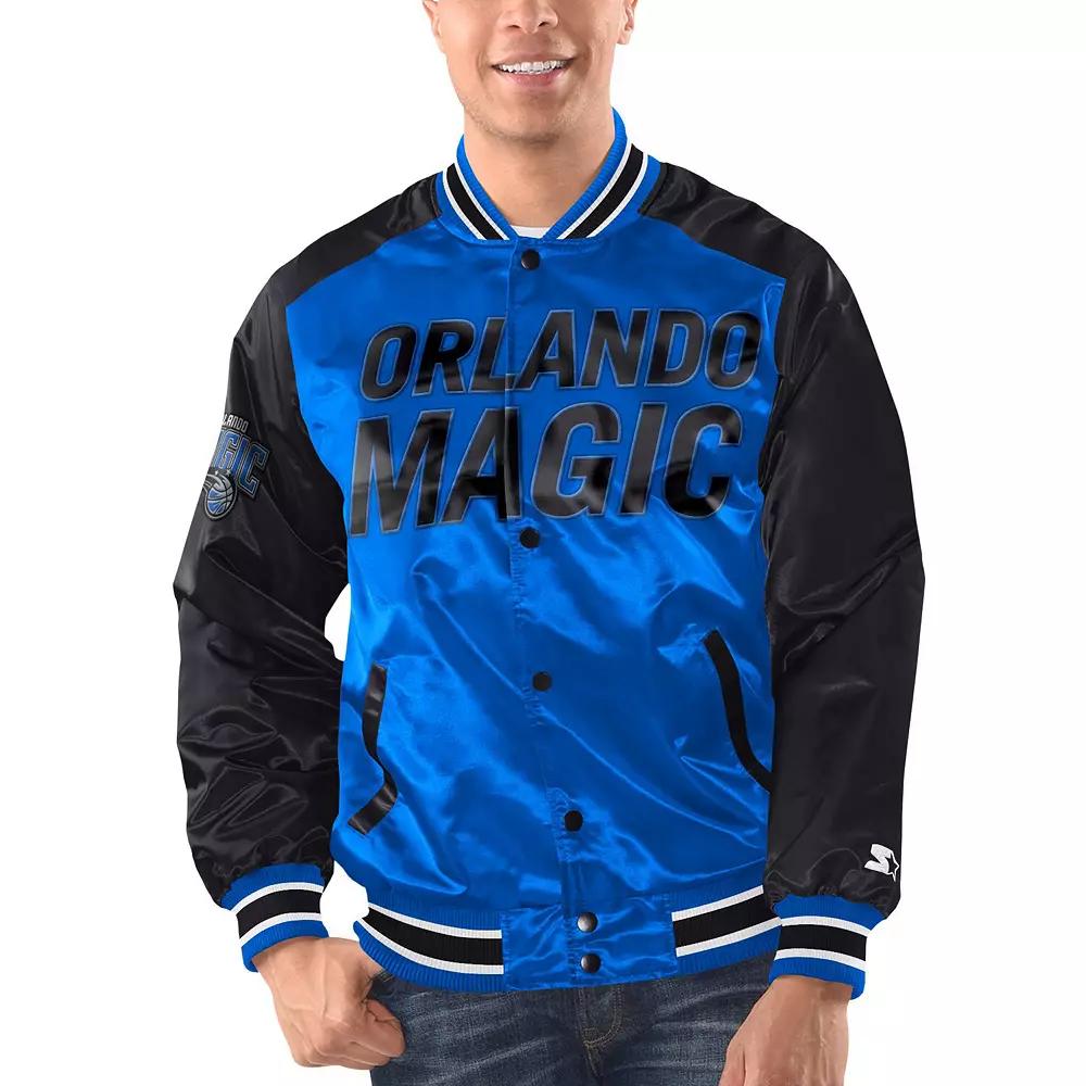 Men's Starter Blue/Black Orlando Magic Renegade Satin Full-Snap Varsity Jacket,  Product Image