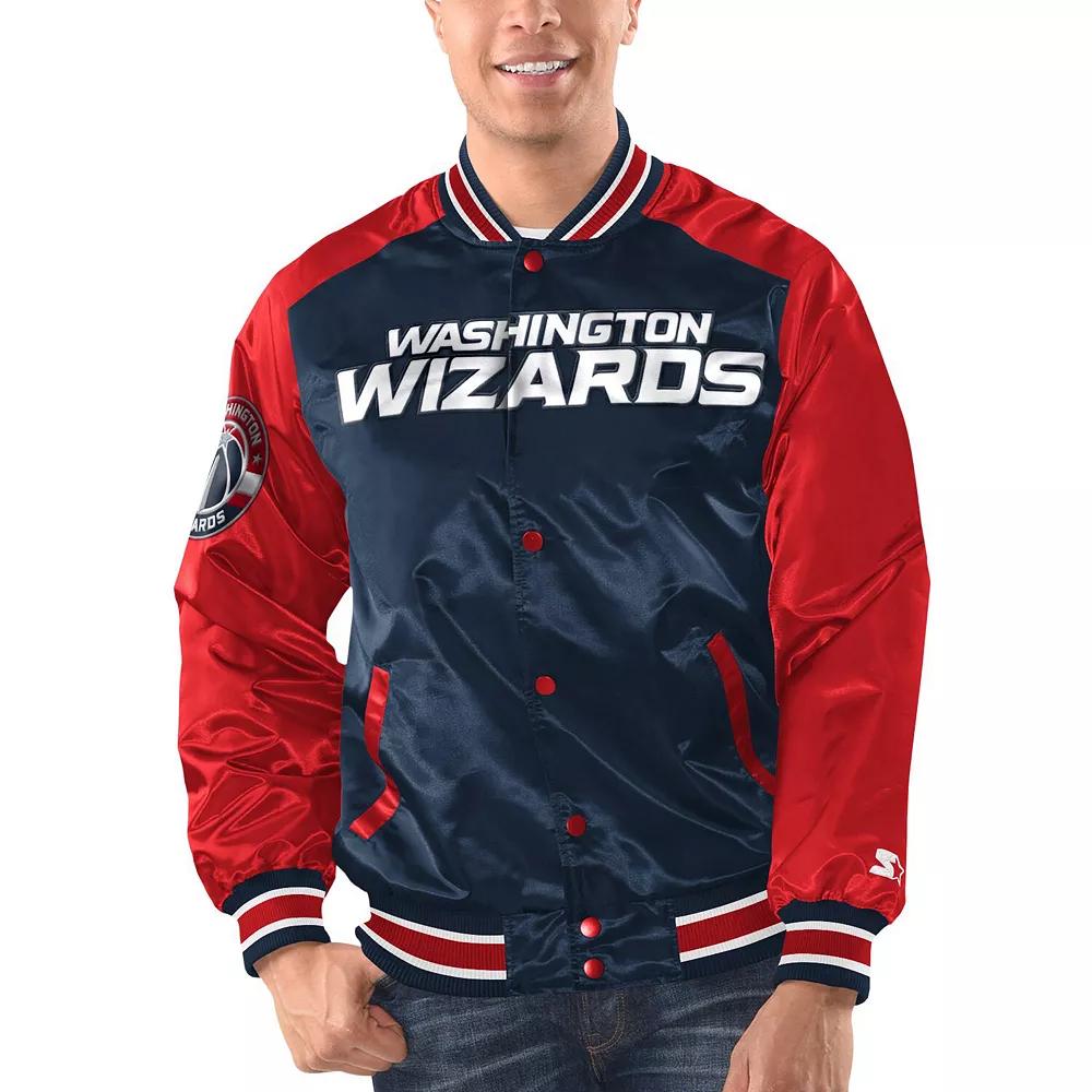 Men's Starter Navy/Red Washington Wizards Renegade Satin Full-Snap Varsity Jacket,  Product Image