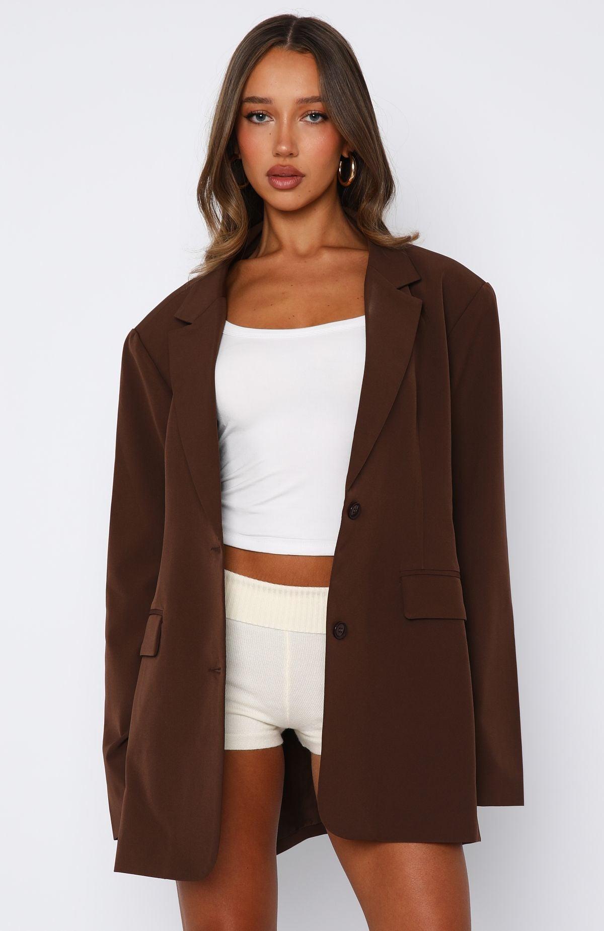 Catch Me Now Oversized Blazer Chocolate Product Image
