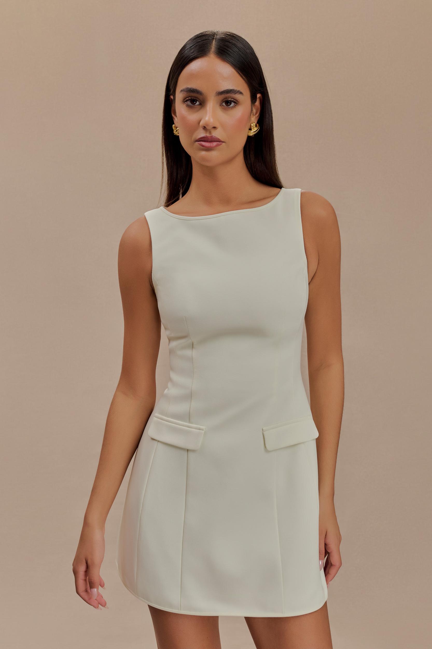 Evanna Sleeveless Suiting Mini Dress - Ivory Product Image