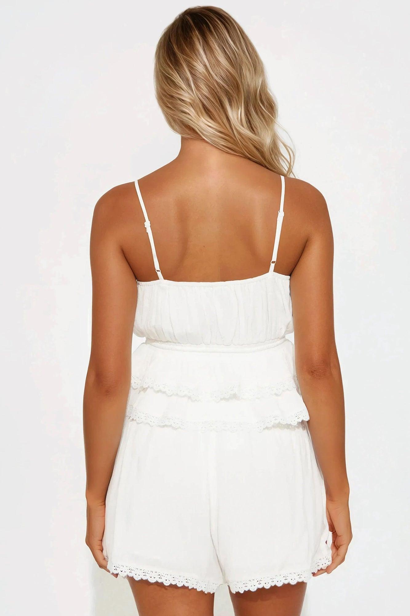 Annabelle Lace Trim Short Set - Off White Product Image