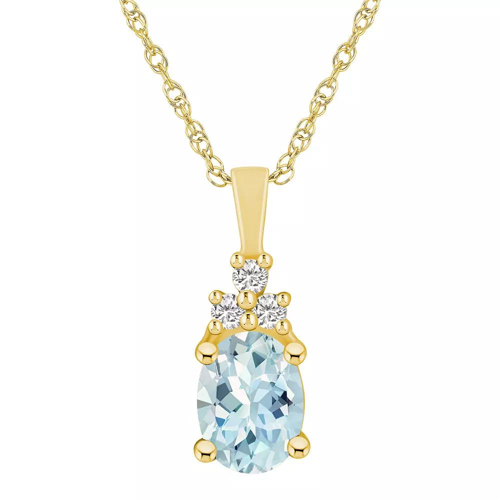 Alyson Layne 14k Gold Oval Aquamarine & 1/10 Carat T.W. Diamond Pendant Necklace, Women's, Size: 18" Product Image