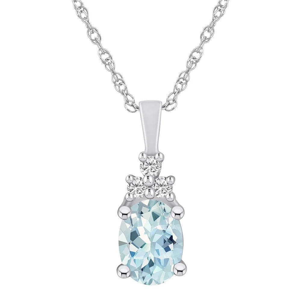 Alyson Layne 14k White Gold Oval Aquamarine & 1/10 Carat T.W. Diamond Pendant Necklace, Women's, Size: 18" Product Image