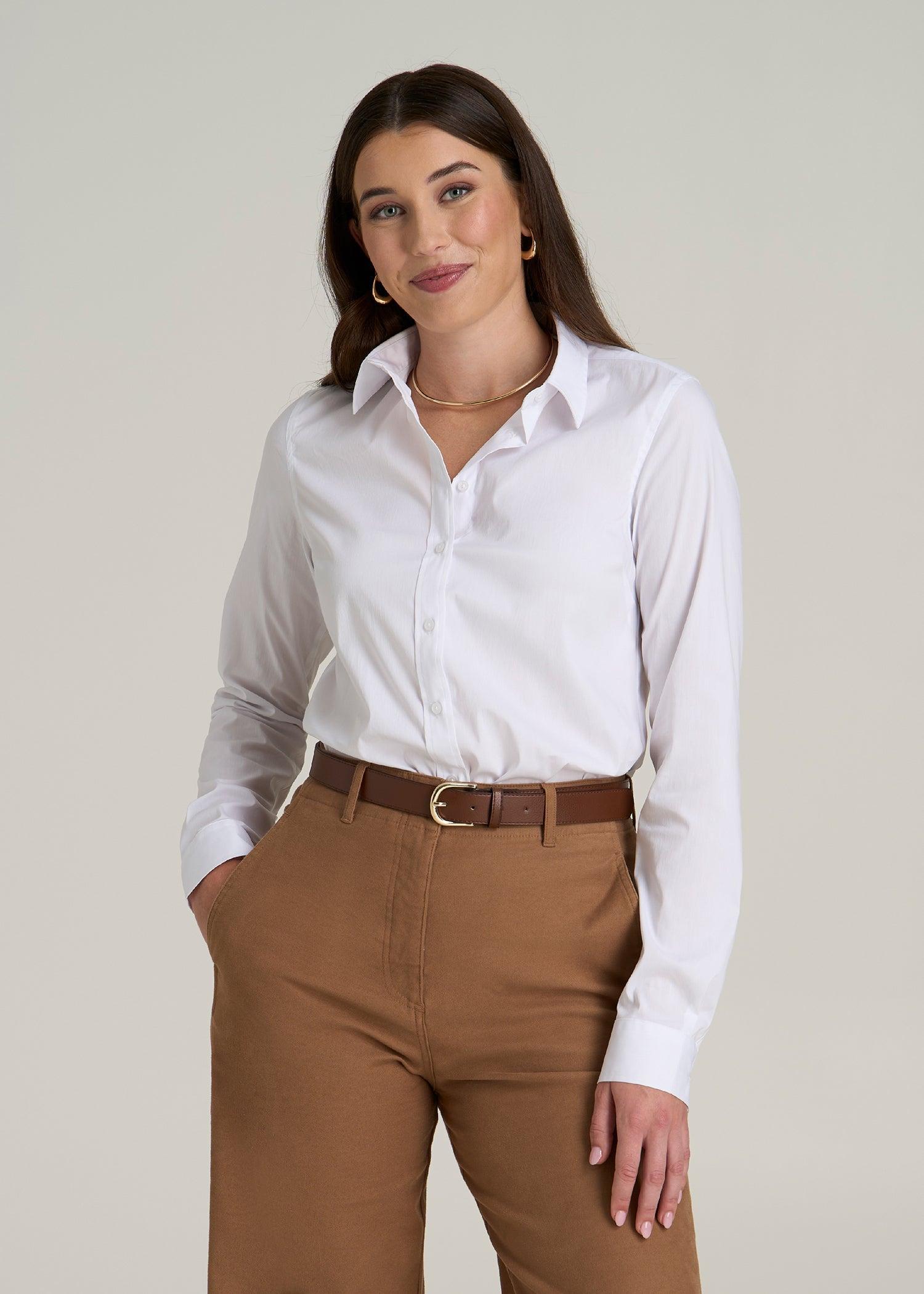 Slim Fit Button-Up Shirt for Tall Women in White Female Product Image