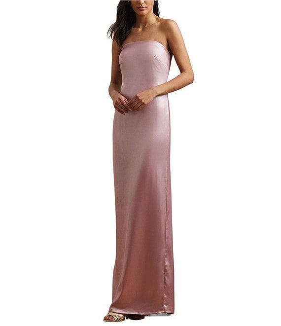 Lauren Ralph Lauren Foiled Charmeuse Satin Strapless Neck Sleeveless Sheath Gown Product Image