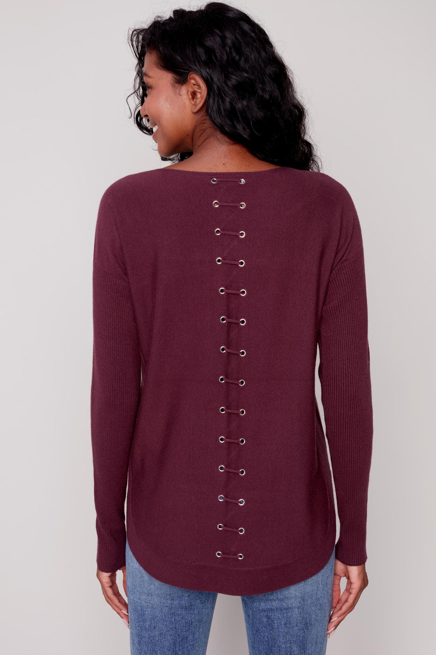Long Sleeve Sweater with Back Eyelet Detail Product Image