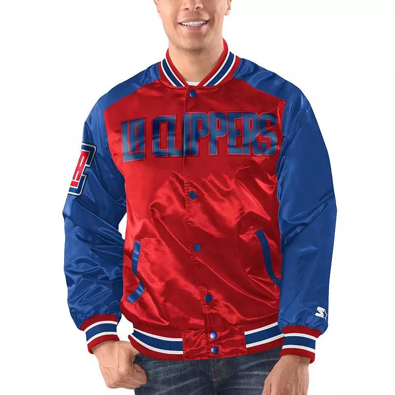 Men's Starter Red/Royal LA Clippers Renegade Satin Full-Snap Varsity Jacket, Size: XL Product Image