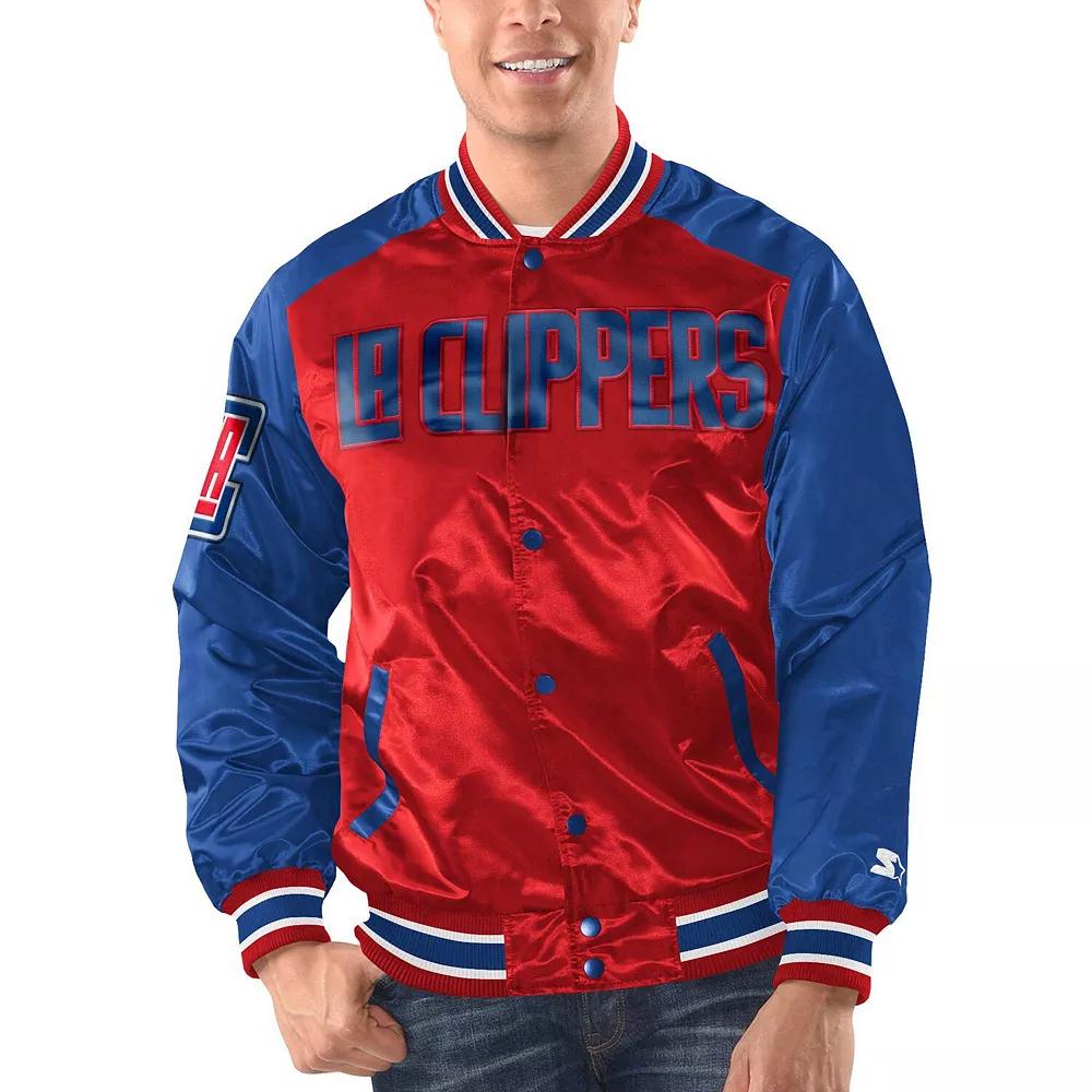 Men's Starter Red/Royal LA Clippers Renegade Satin Full-Snap Varsity Jacket, Size: XL Product Image