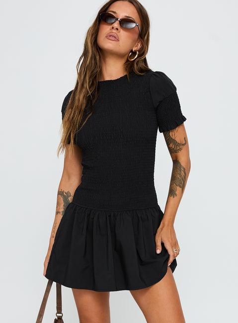 Laurita Shirred Mini Dress Black Product Image