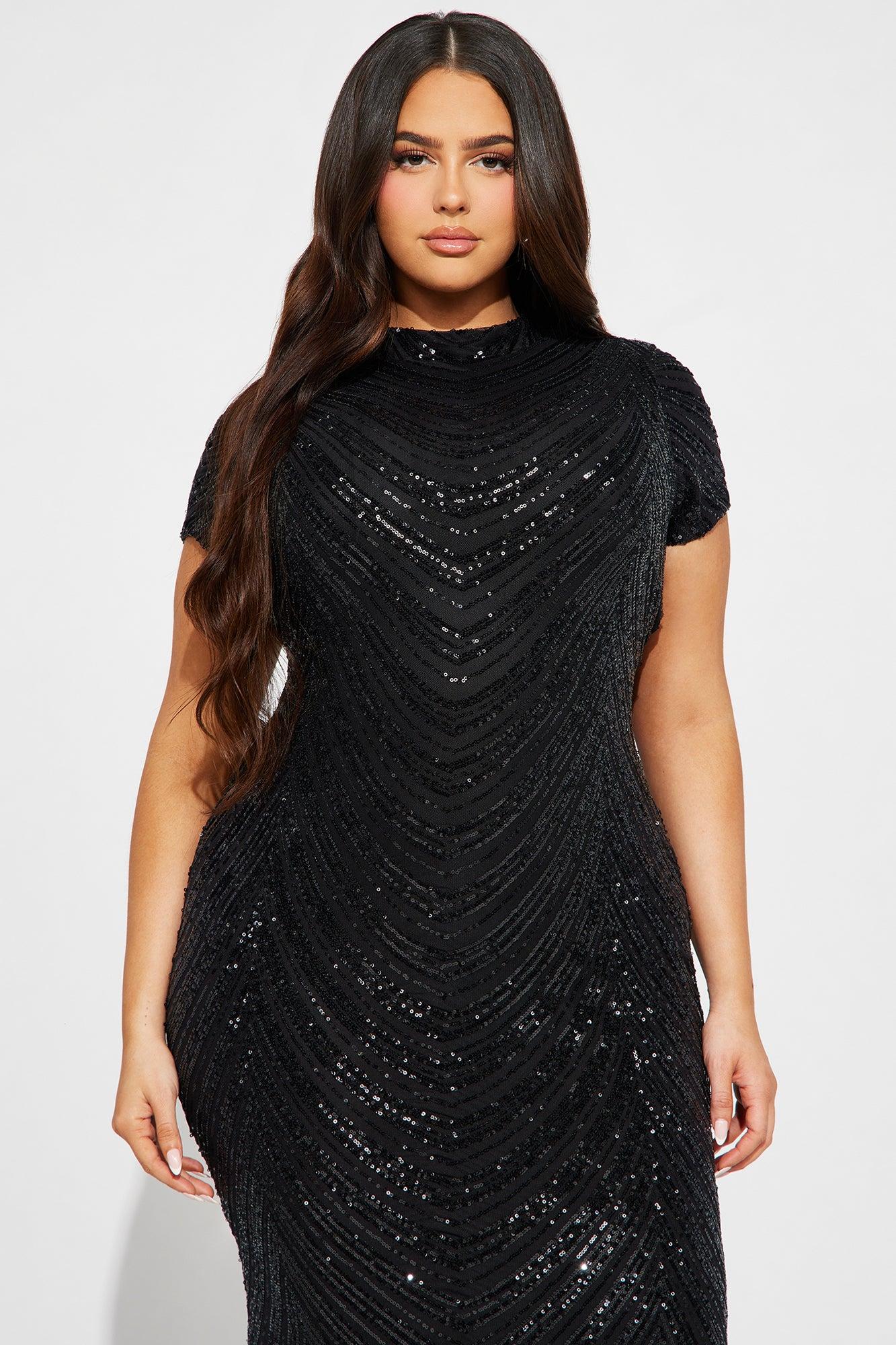 Meet On The Dancefloor Sequin Maxi Dress - Black Product Image